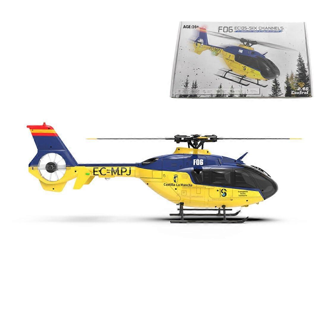 F06 6CH Brushless RC Helicopter for Beginners with LED Light, Electronic Stabilization, RTF Version
