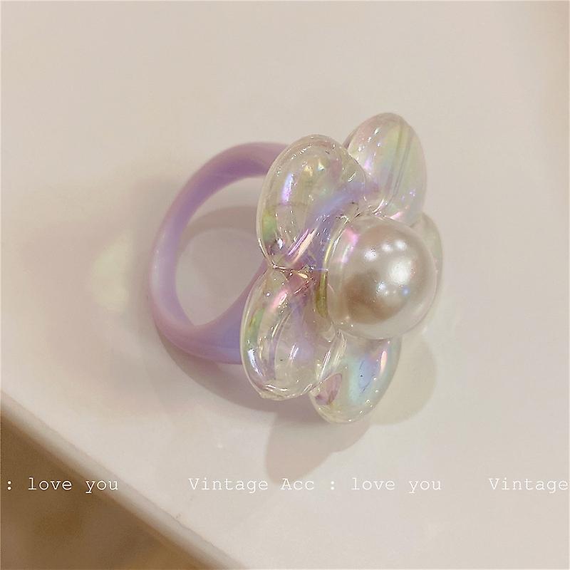 Retro Geometric Smiling Face Ring Girl Color Resin Ring Korean Versatile Flower Ring