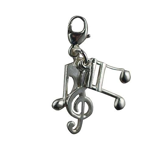 Three Silver 12x5mm Musical Notes Charms on a lobster trigger