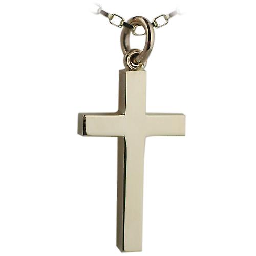 9ct Gold 25x15mm plain solid block Cross with belcher Chain 24 inches