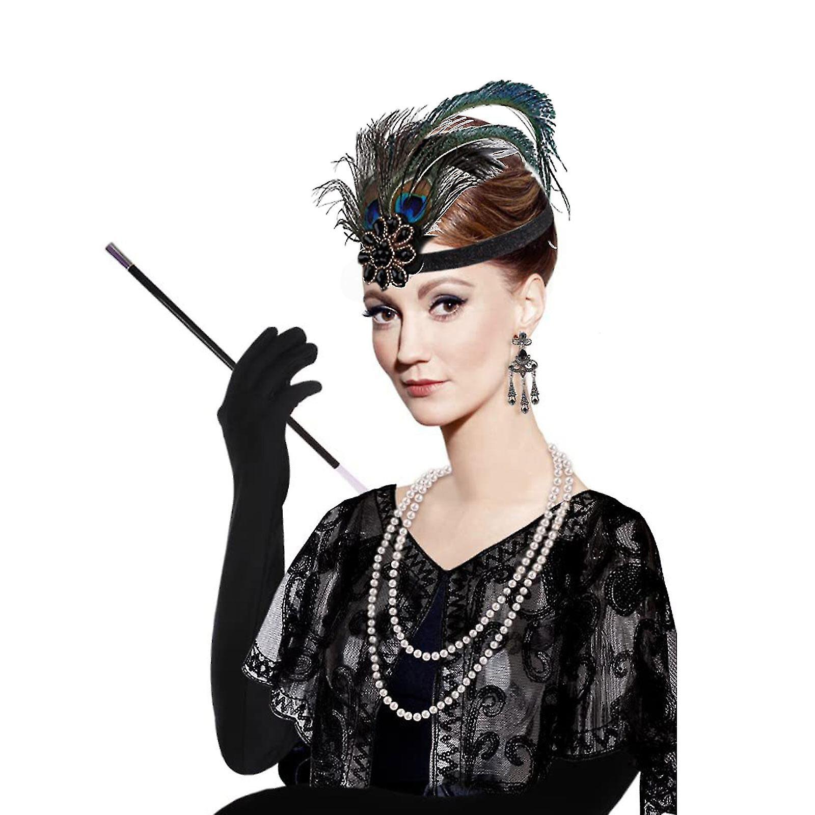 GORGECRAFT 1920s Perle Pompon Flapper Casquettes Coiffe Noir Rugissant