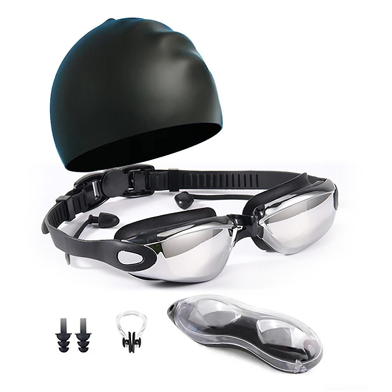 Swim Cap Goggles Set Electroplated Uv Protection Swimming Accessories With Earplugs Nose Clip Protec