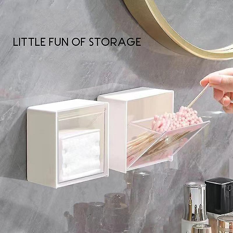 Wall Mounted Storage Box Clamshell Design Plastic Cotton Swab Storage Holder