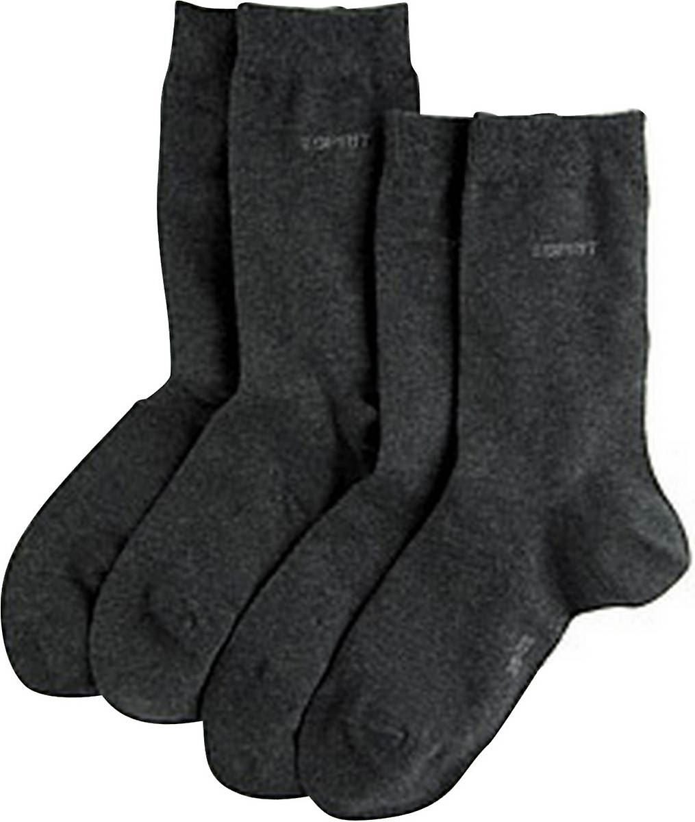 Esprit Basic Fine Knit Mid-Calf 2 Pack Socks - Anthracite Grey