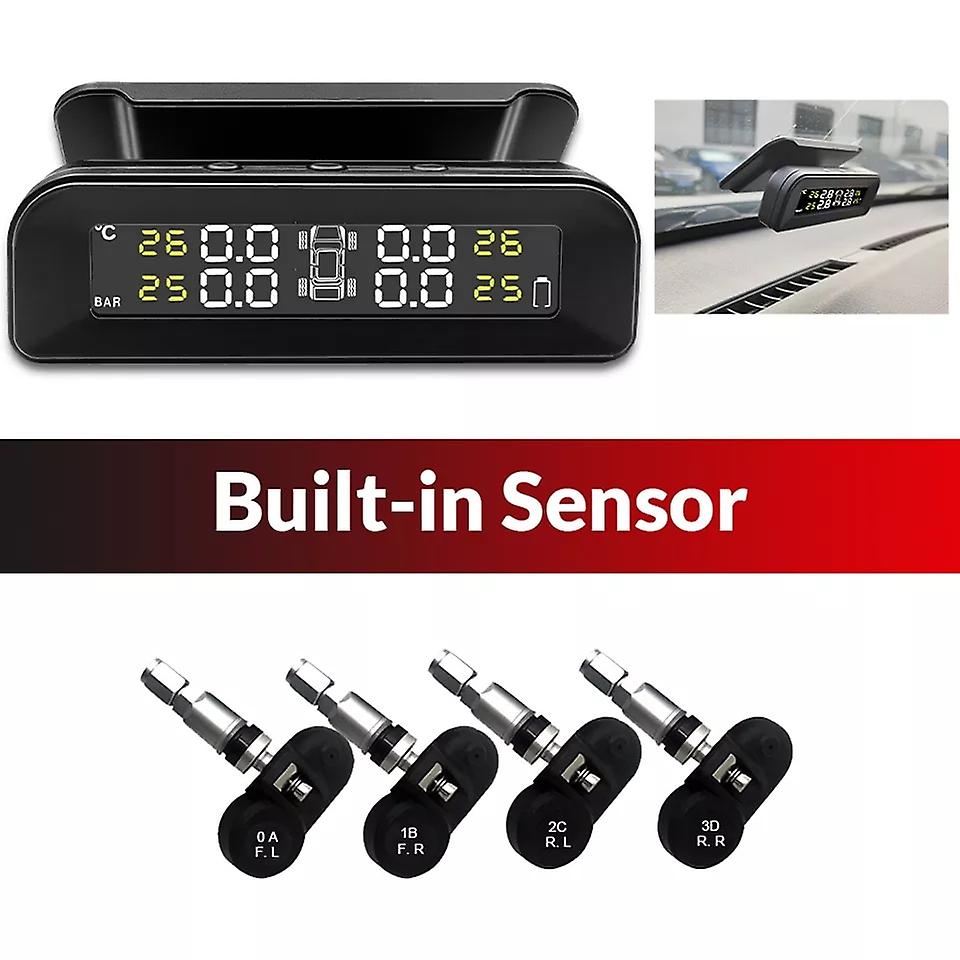 Acceo Smart Tpms Car Tire Pressure Alarm Monitor System 4 Sensors  Display Solar Intelligent Tyre Pressure Temperature Warning