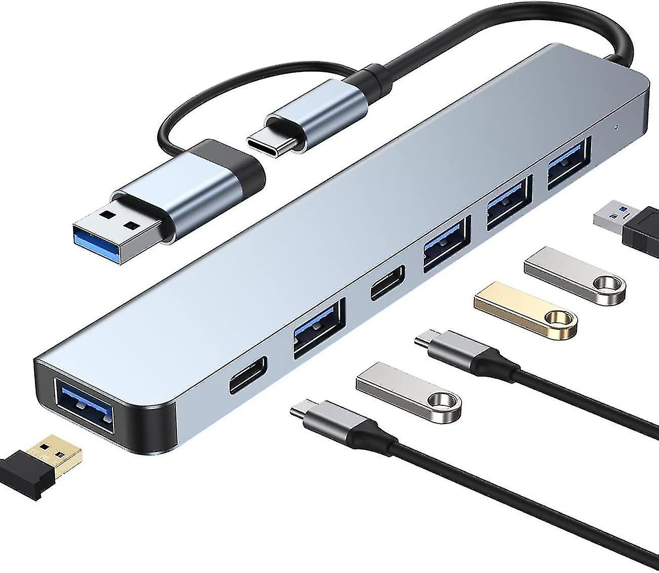 Usb C 3.0 Hub, Crtepst 7 In 2 Multiport Type C Hub Adapter With 1 Usb 3.0/100w Pd Charging Hub And 4 Usb 2.0 Compatible