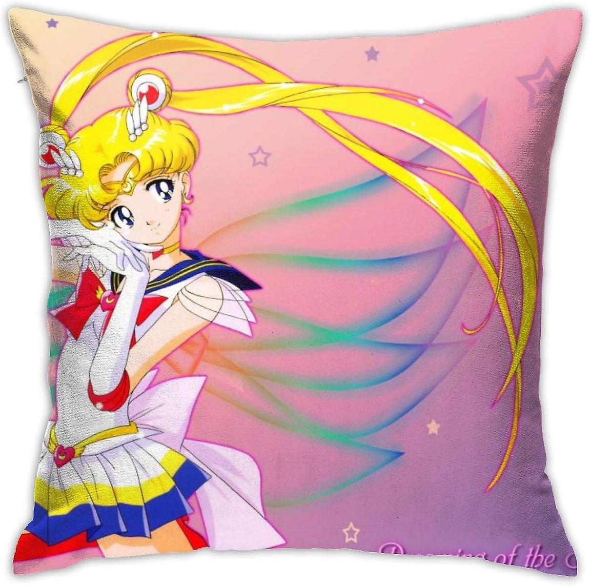 セーラームーンスロー枕カバー18 x 18インチ、枕カバーモダンクッションカバースクエア枕カバーデコレーション-s84