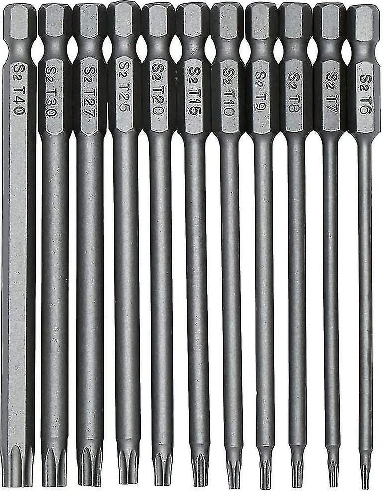 11-Piece 100mm S2 Torx Screwdriver Bits Set with Precision Hex Shank T6-T40
