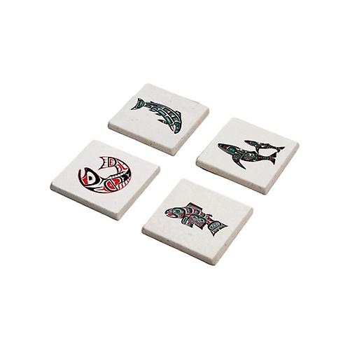 Salmon And Orcas Art Design Stone Coasters Set