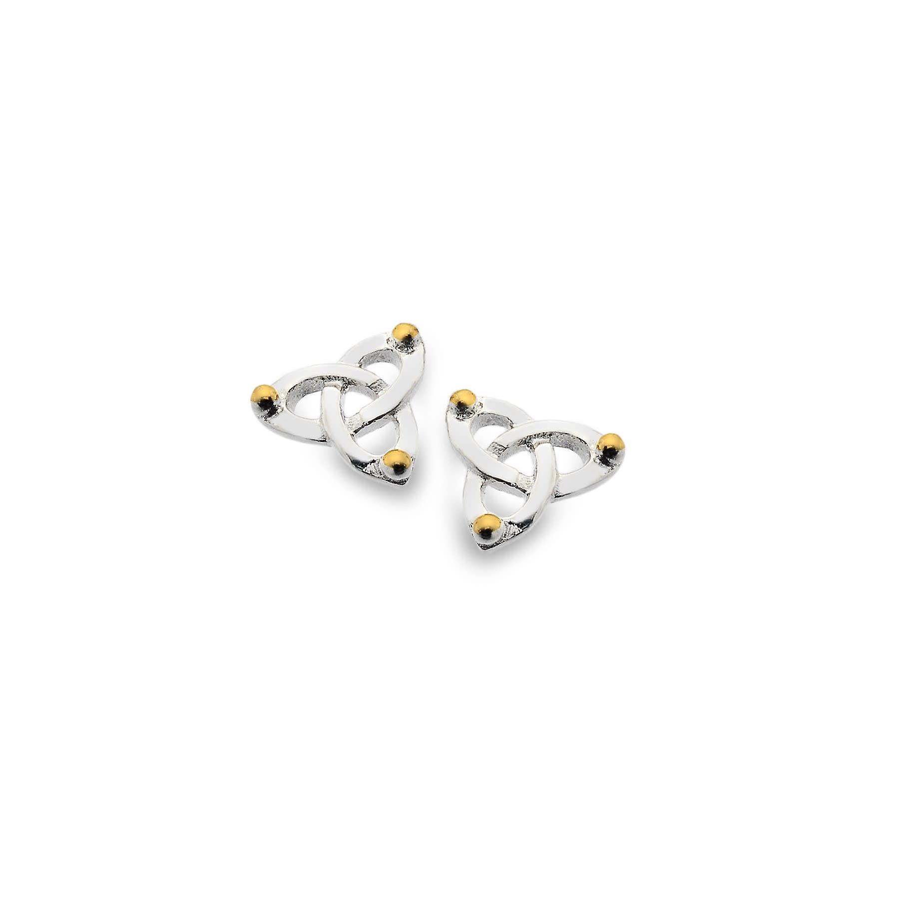 Sterling Silver Stud Earrings - Celtic Trinity Knot + Gold Plated Balls