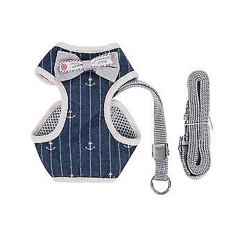 Bow Cat Sele och koppel Set Justerbar Valp Sele Katt Bly koppel Kläder Väst Ventilerande Nylon Mesh Kitten Krage Cat Tillbehör (mörkblå)