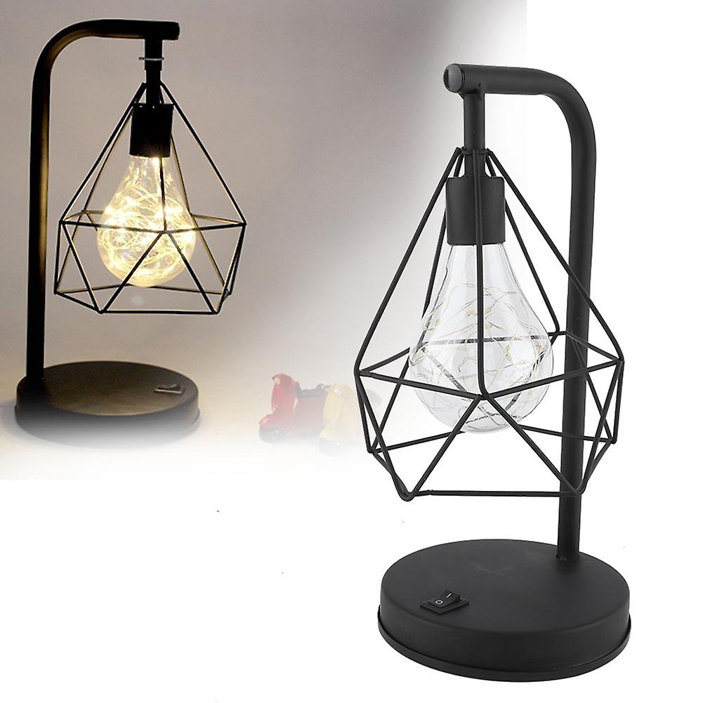 Iron Frame Dining Table Lamp 29.5x14cm Black Retro Night Light
