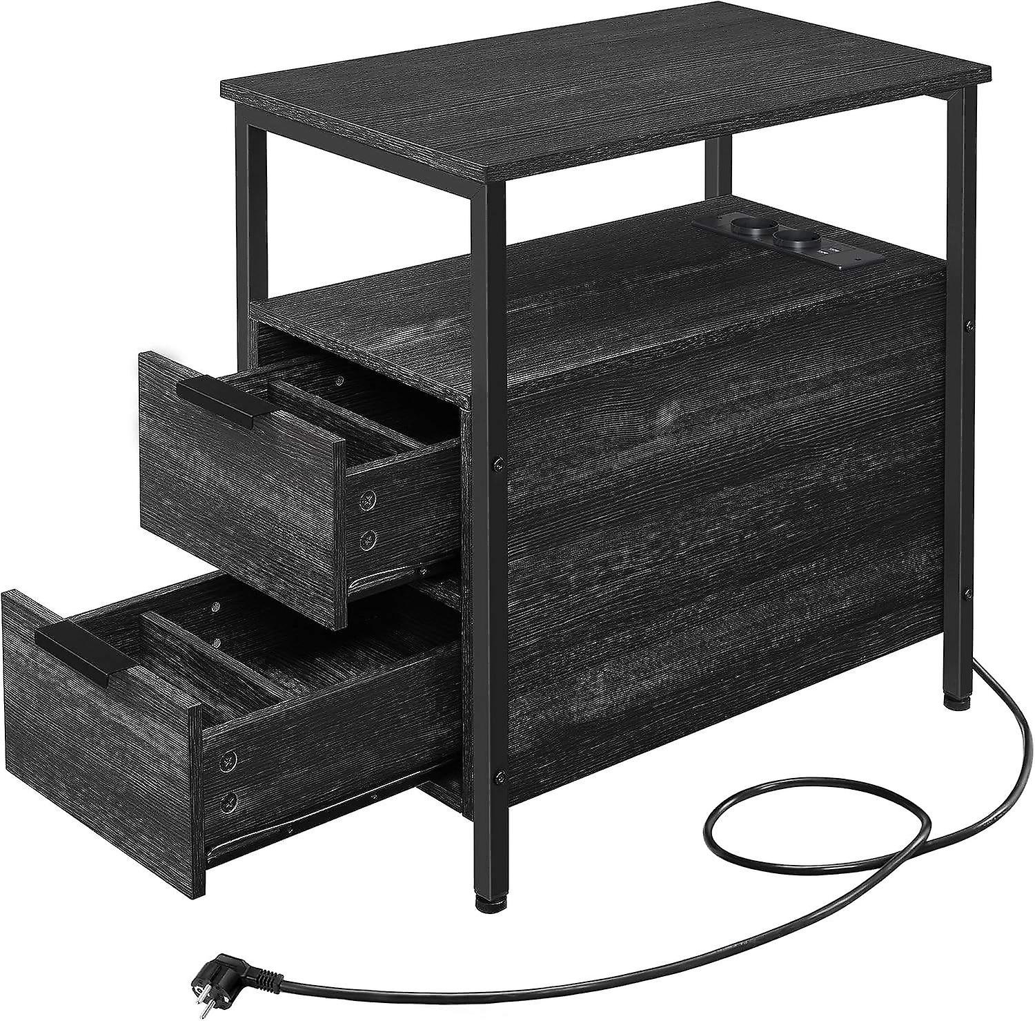 Table d’appoint rustique avec multiprise intégrée et rangement
