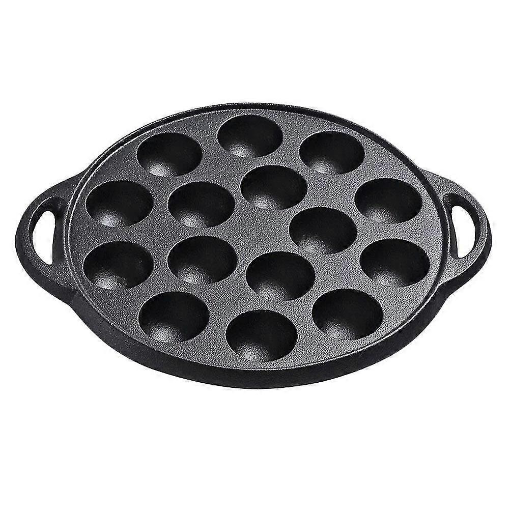 1pc Casting Iron Pan Thickened Frying Pan Practical Snail Pan (15 Holes Black)-YuJia
