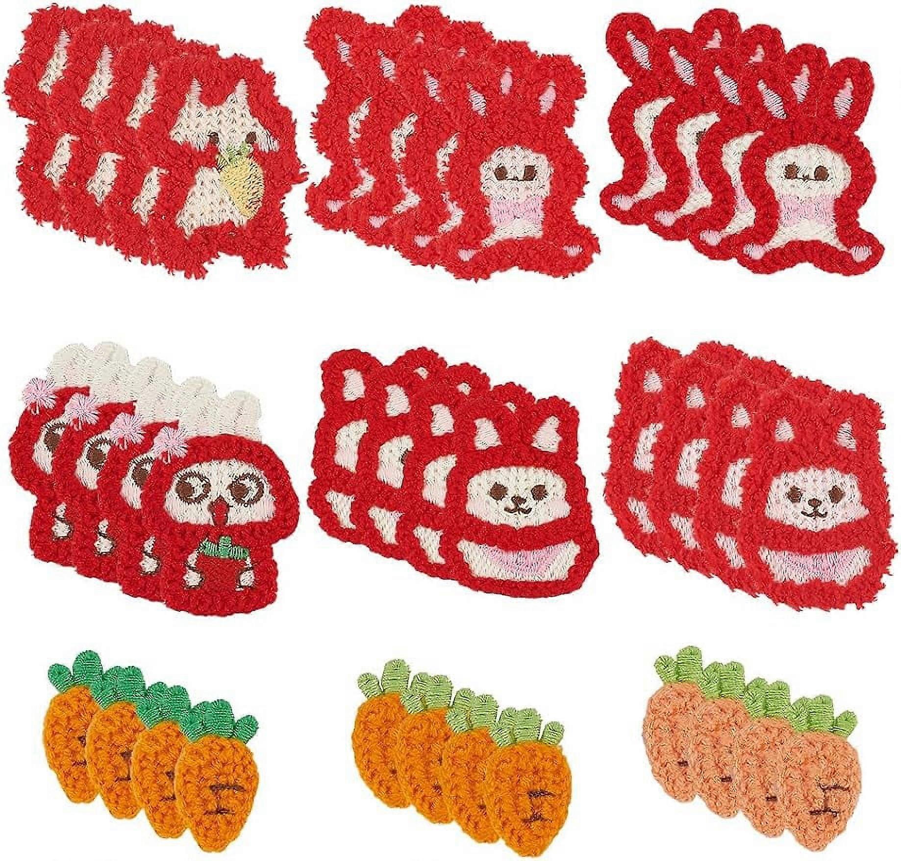 36Pcs 9 Styles Easter Theme Crochet Knitted Patch Cute Rabbit & Carrot Knitted Appliques Patches Knitted Handmade Sewing on Applique Repair Decorative
