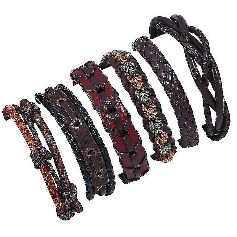 6pcs Braided Leather Bracelet Stackable Cuff Bracelet Adjustable Bracelet