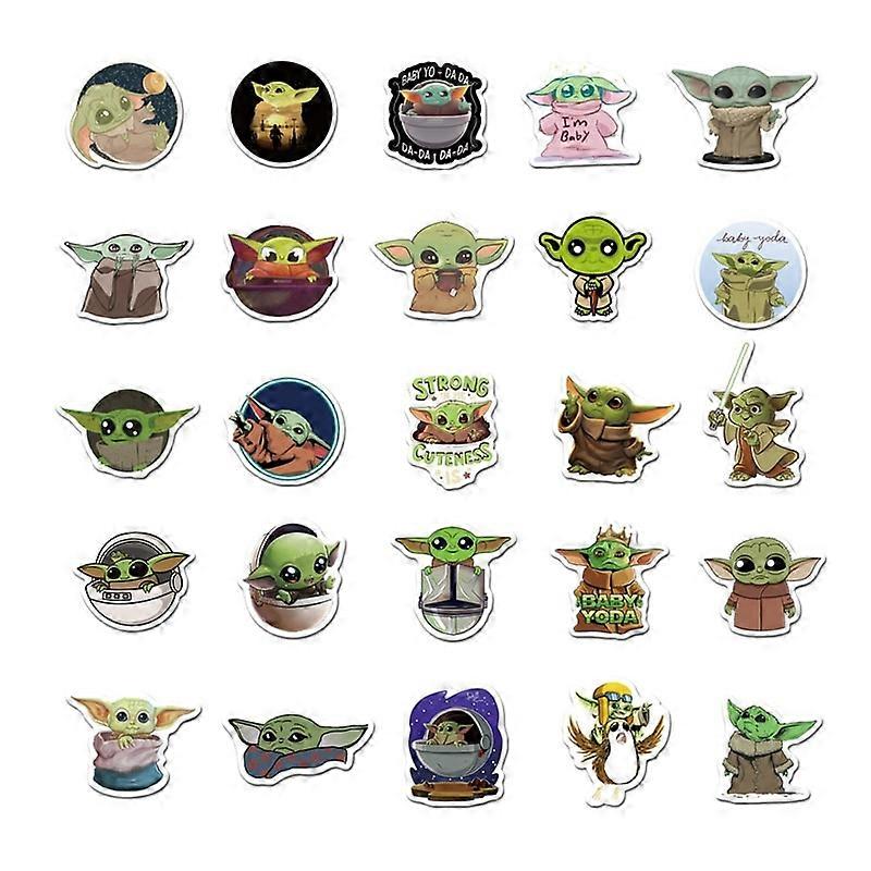 50pcsベビーヨーダフィギュアステッカーグローグー漫画スケートボードラップトップギター荷物かわいい子供のおもちゃのための面白い防水ステッカー - アクションフィギュア