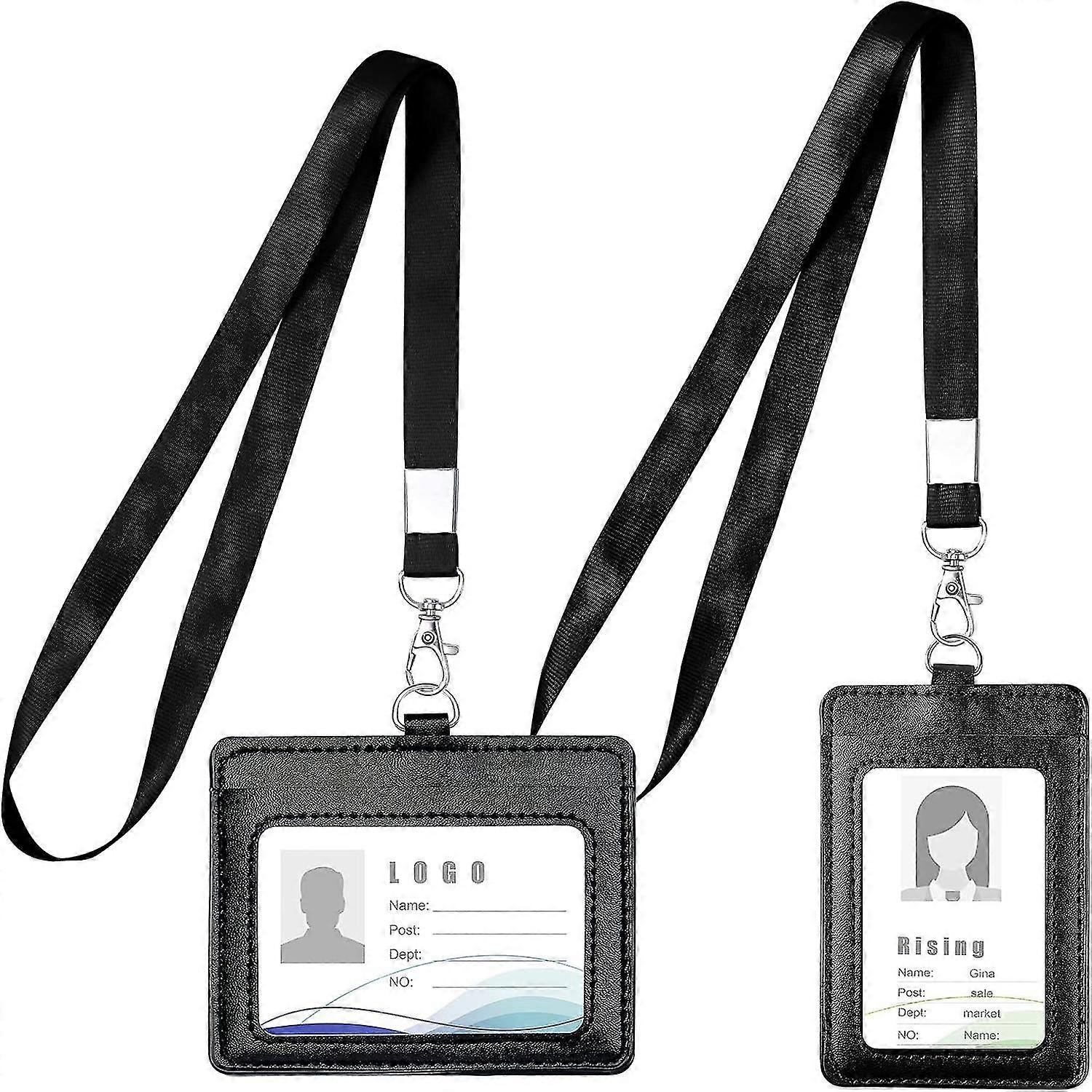 Support de badge d’identification en cuir, 2pcs 2-Side Support de badge d’identification en cuir PU, Support de badge d’identification avec Clear ID Wind