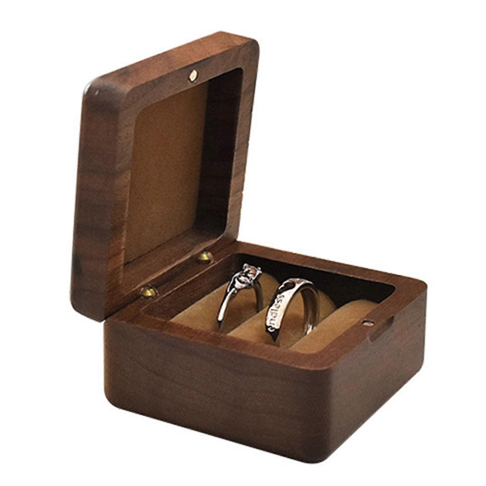 Engagement Ring Box Square Shape Wooden Ring Case Unique for Proposal Wedding