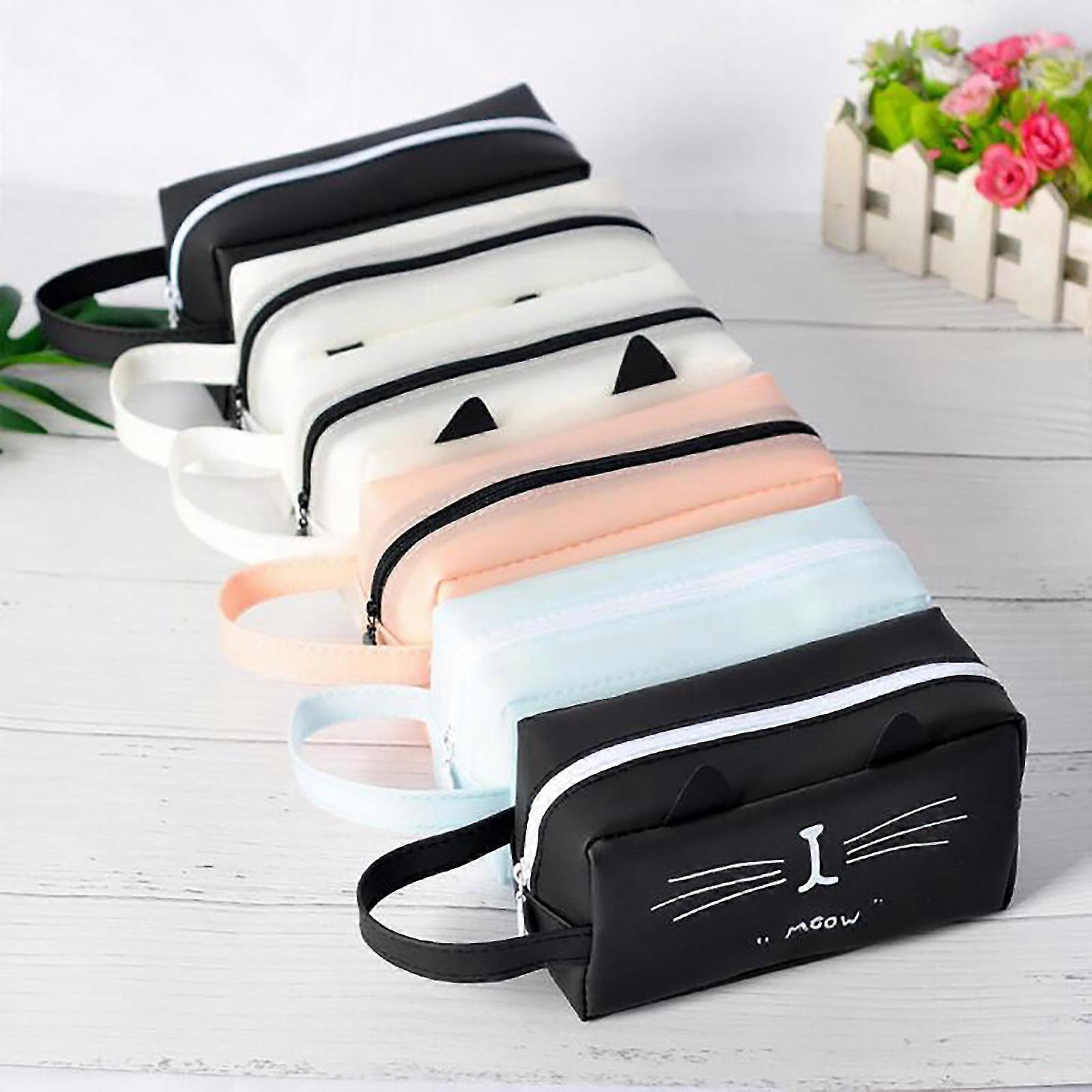 Student Cartoon Cat Zipper Square Large Capacity Pencil Case