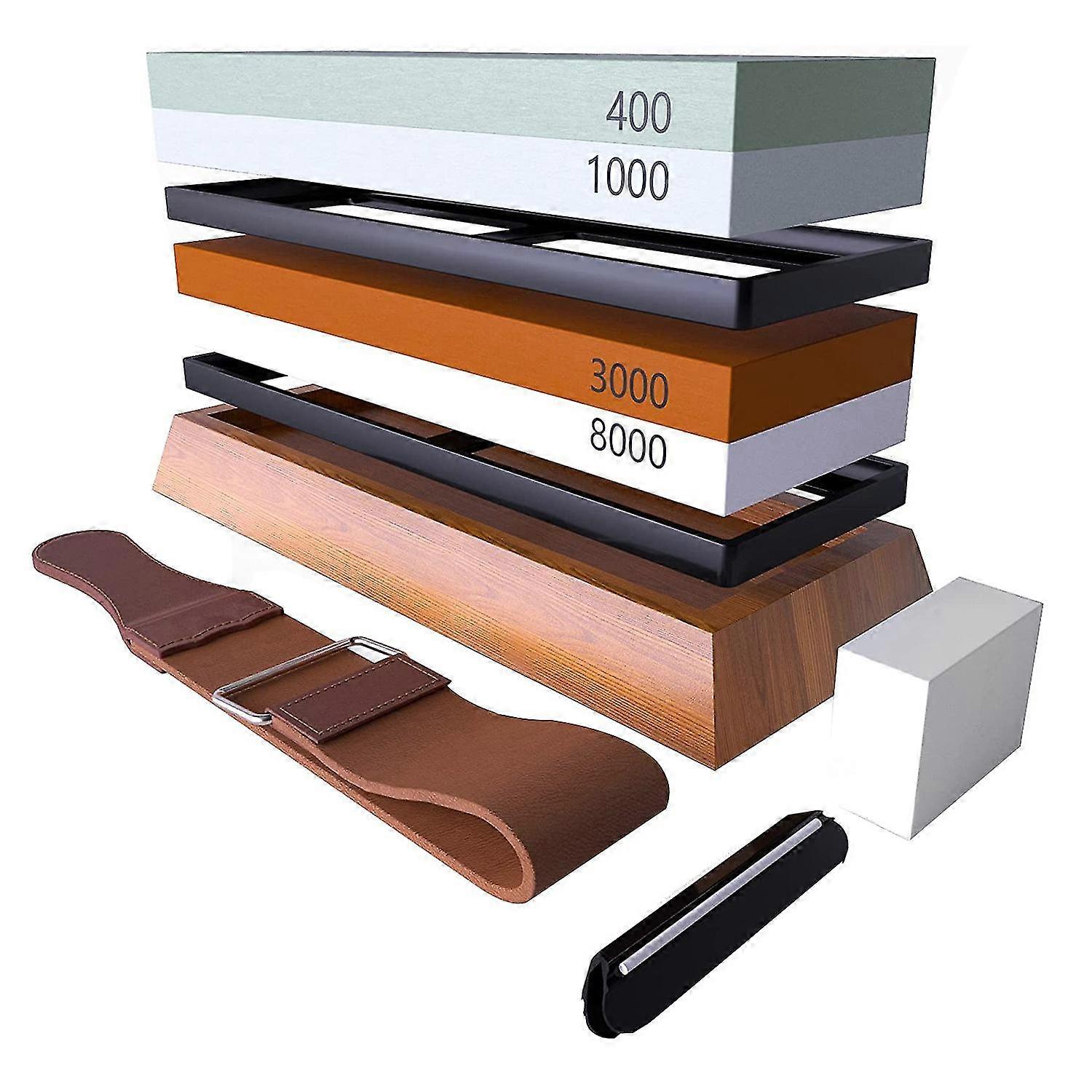 Knife Sharpening Stone Kit 4 Side Whetstone Sharpener, Preium 400/1000 3000/8000 Grit Wet Stone Set