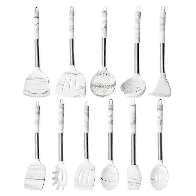 11PCS Wire Tail Tube Handle Silicone Kitchenware Set Kitchen Non-stick Spatula Spoon Marbled Baking