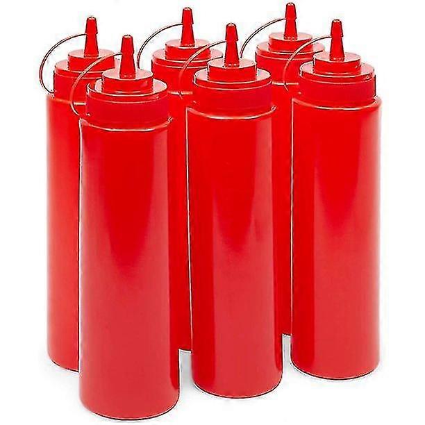 6-pack 240ml Plastic Condiment Squeeze Bottles Ketchup Mustard With Caps, Red