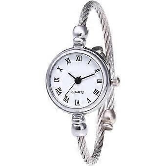 Kvinder sølvkabel hvid urskive analog kvarts armring ur med metalbånd