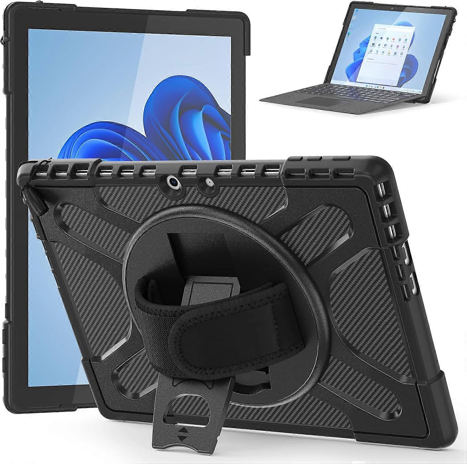 Gerutek Case for Microsoft Surface Pro 10/Pro 9 (2024/2022), Heavy Duty Cover with Rotating Stand and Hand Strap, Installable Keyboard, Shockproof Pr