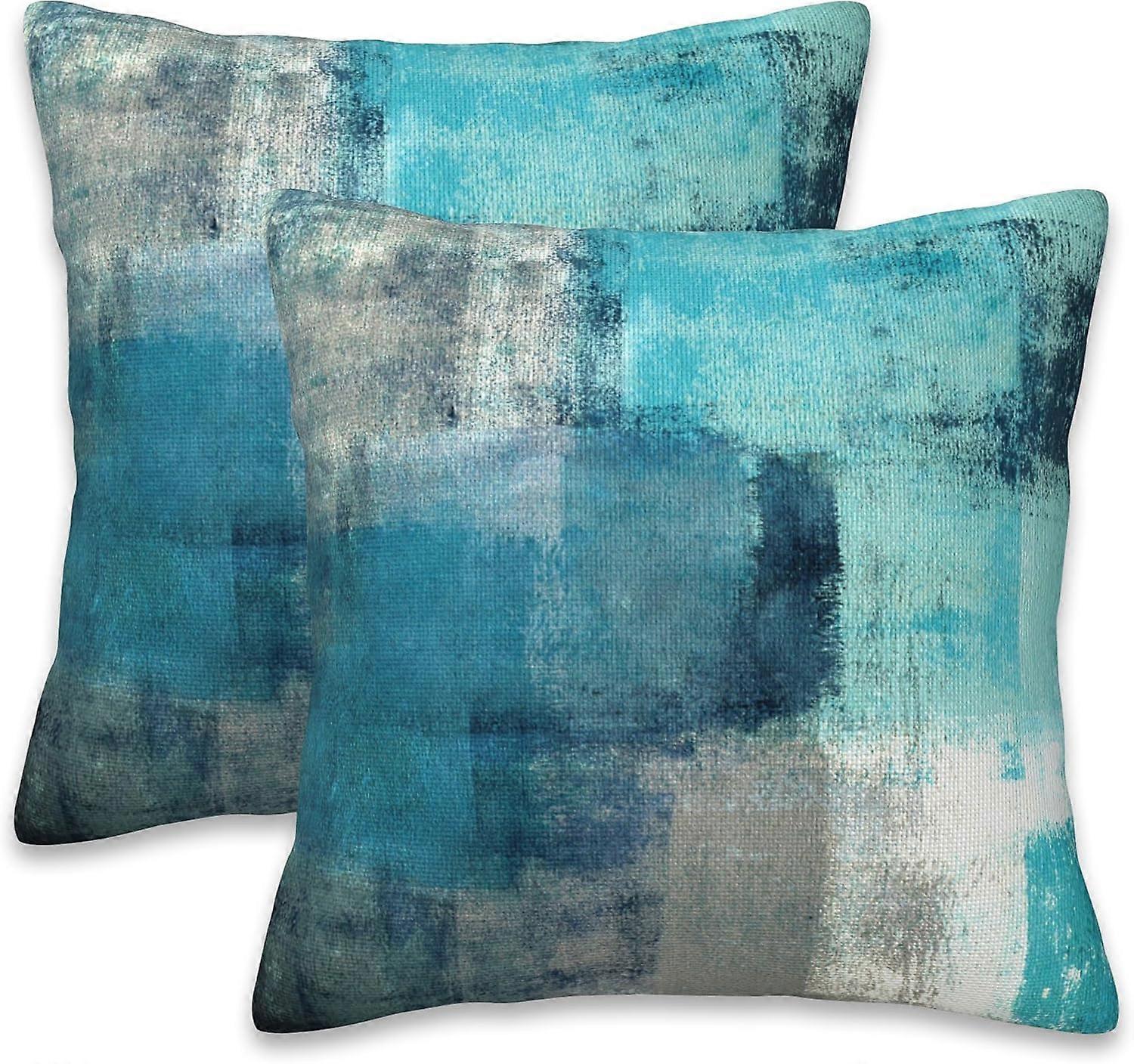 Capas de Almofada Turquesa e Cinza Abstratas 16x16 Polegadas Conjunto de 2, Capa de Almofada Decorativa Macia para Sala de Estar Quarto Sofá C