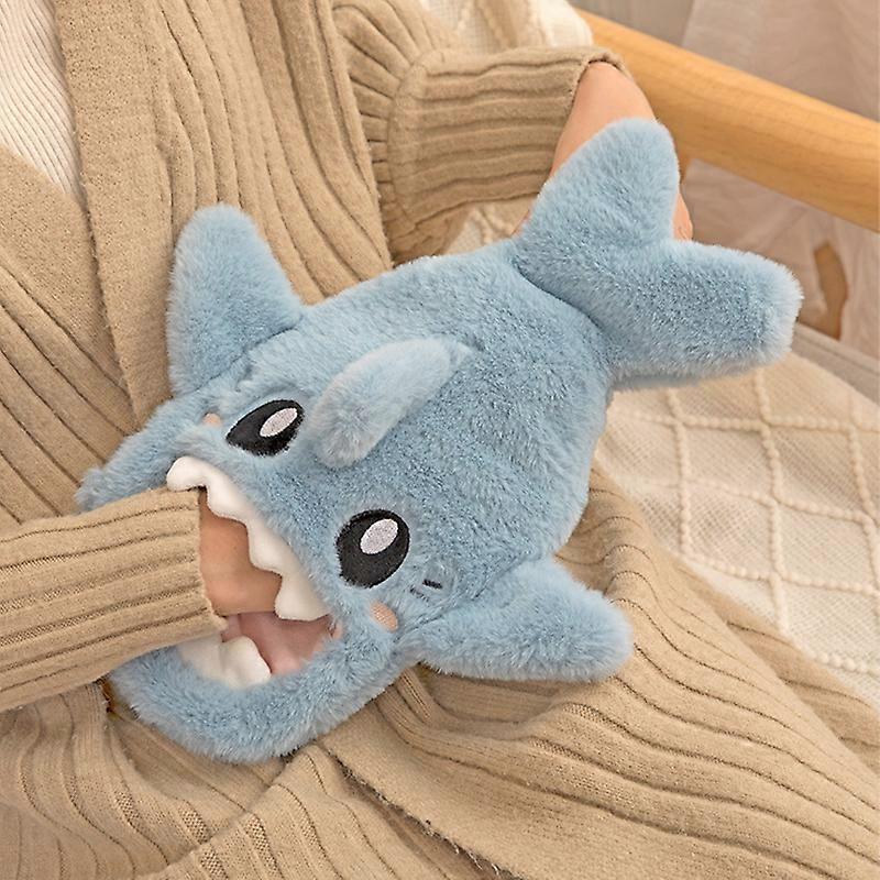 Portable Plush Shark Hot Water Bottle Bag Thickened Explosion Proof Hand Warmer