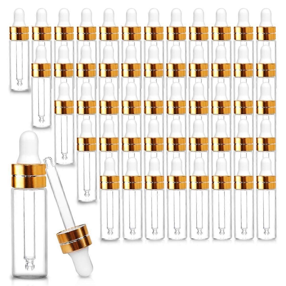 50 Pack 2Ml Clear Glass Dropper Bottles, Mini Sample Dropper Bottles for Essential Oils Perfume Cos