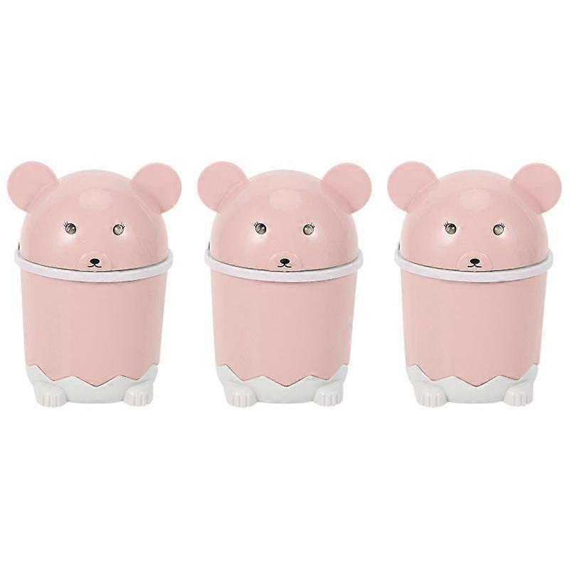 3X Creative Cute Desktop Trash Desktop with Lid Small Paper Basket Mini Flip Plastic Trash Can Pink