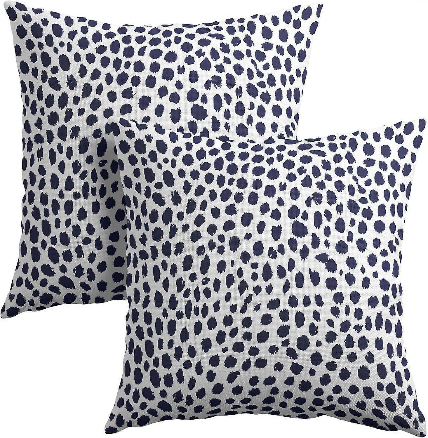 ネイビーブルークリーム枕カバー20x20インチ自由奔放に生きるデザインポルカドットスロー枕カバー2つのモダンなブラシストロークプリント枕カバーコットンリネンCushi