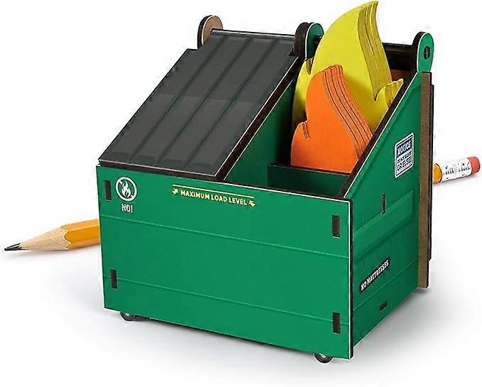 Schreibtisch Müllcontainer Bleistifthalter mit Notizkarten, sortiertHolz-Desktop-Bleistifteimer, Schreibtisch-Mülleimer-Stifthalter, grüner Mülleimerhalter, Desktop-Aufbewahrung