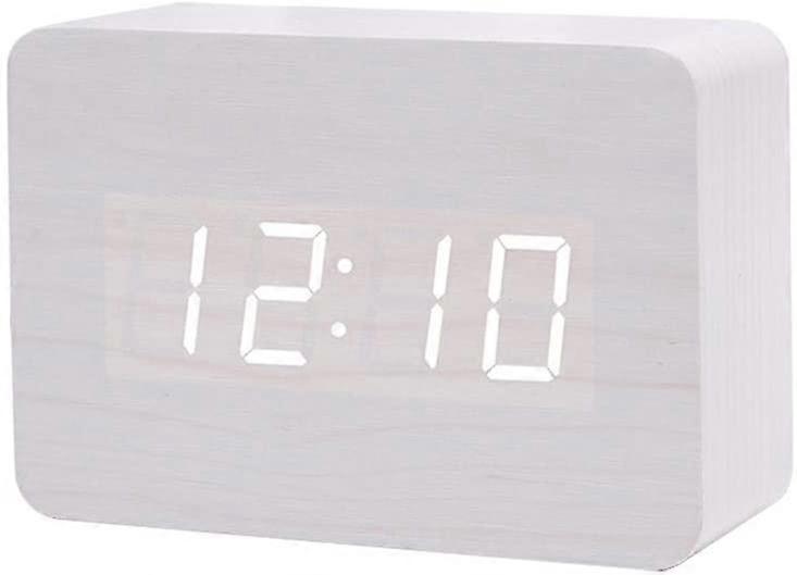 Wooden LED Digital Alarm Clock Small Standing Clock with Date Temperature Display