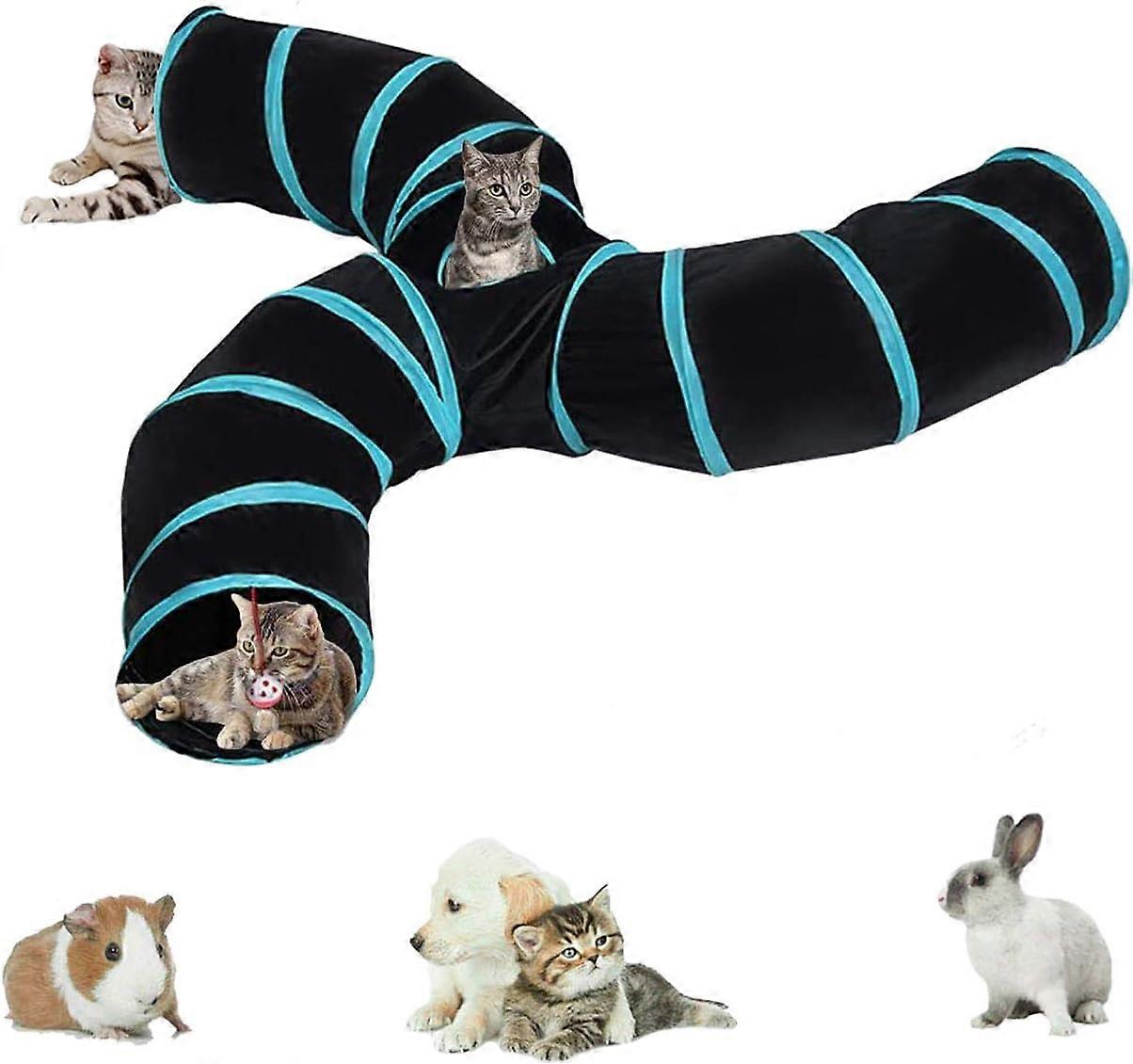Interactive, Foldable And Lightweight 5-Tunnel Maze In Crinkle Fabric With Pom Pom And Bells For Cats, Small Rabbits, Kittens, Puppies, Ferrets Or Gui