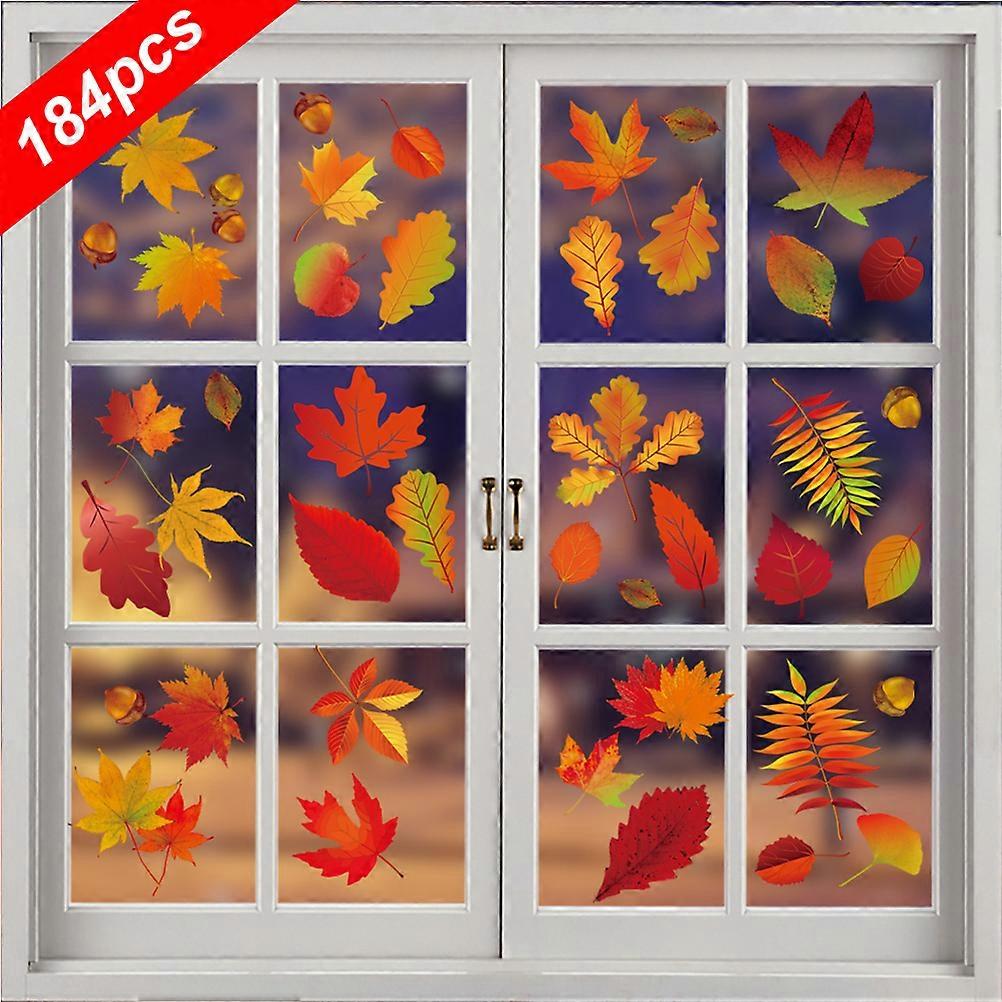 Minglan Thanksgiving Autumn Maple Leaf Window Stickers Autumn Fallen Leaves Stickers (8 sheets/set)