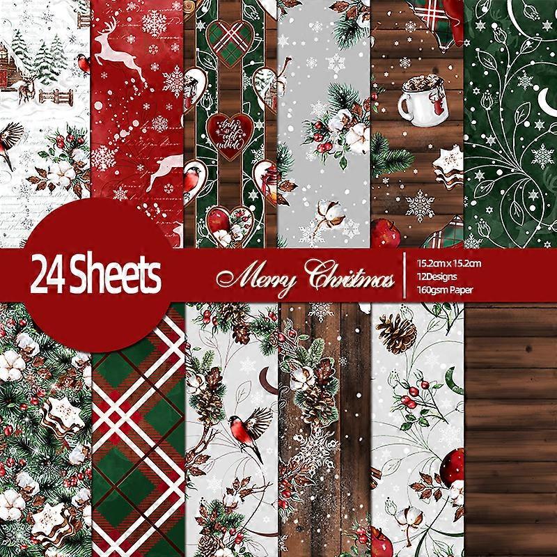 24 sheets of handmade 6-inch vintage Christmas handbook material paper pattern paper gift wrapping paper