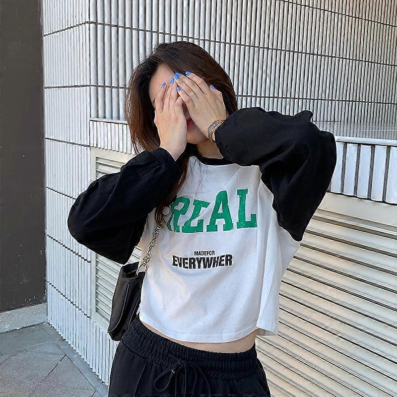 Spring new Tiktok net red source printing color matching Korean version slim trend short long sleeve T-shirt women