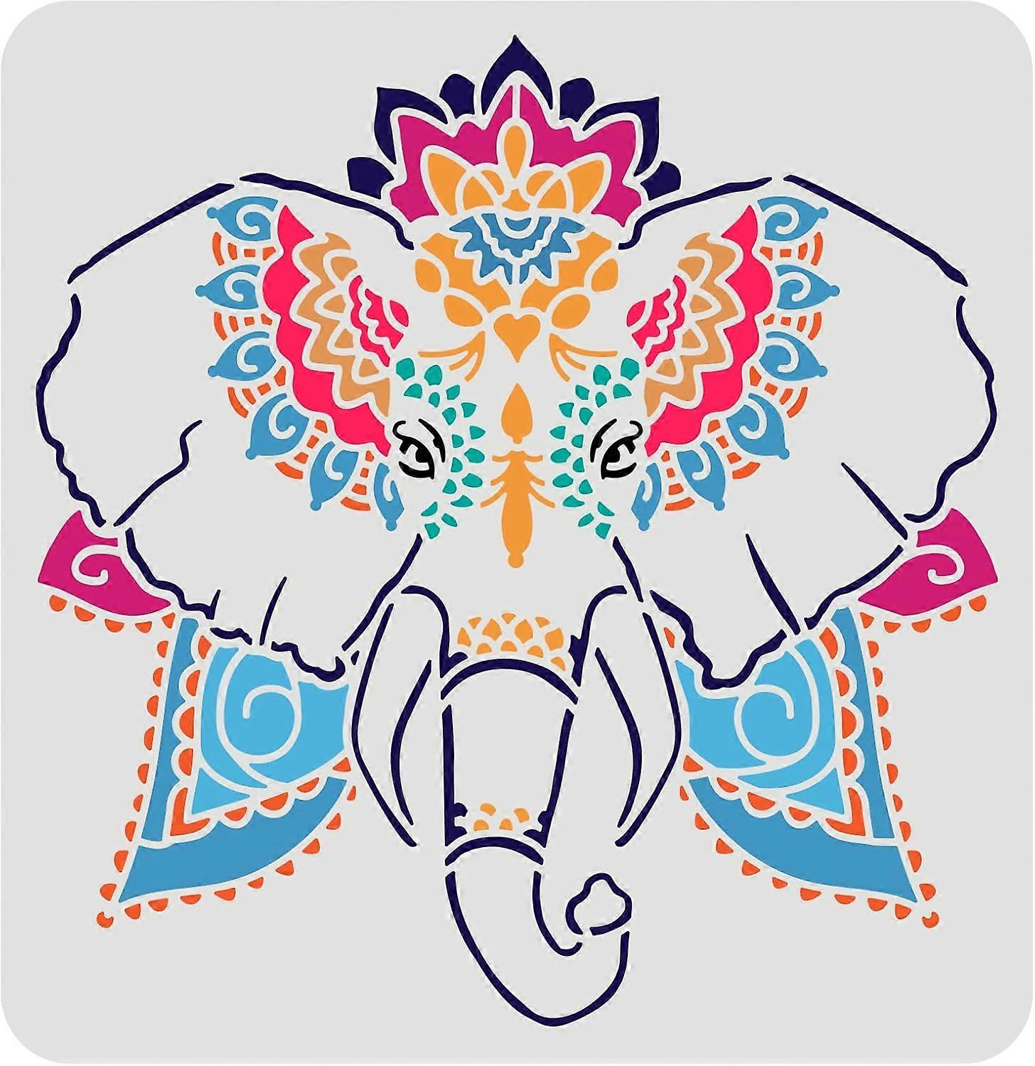 Elephant Stencils 11.8x11.8 inch DIY Decorative Elephant Stencil Template Plastic Elephant Head Pattern Stencils Reusable Elephant Wall Decor Stencil