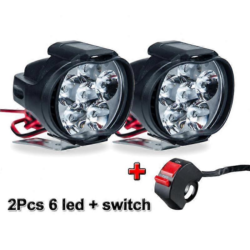 2PCS Motorcycle Headlights Headlamp Spotlights Fog Head Light Scooters Waterproof Modified Light Bulbs with Switch