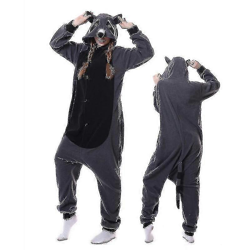 Grau Waschbär Kostüm Pyjama Onesie Kigurumi Jumpsuit Animal Hoodie
