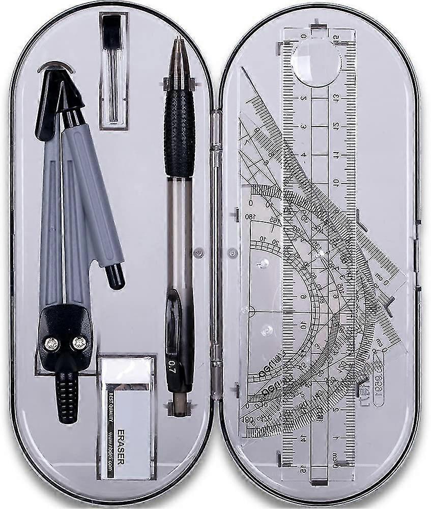 fong 8 pieces math geometry kit set student supplies with shatterproof storage box reusable pouch,includes rulers,p