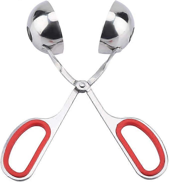 Meatball Maker, Stainless Steel Meat Baller with Non-Slip Handle, Non Sticky Meatball Spoon Rice Ball Clip Kitchen Tool (Red)
