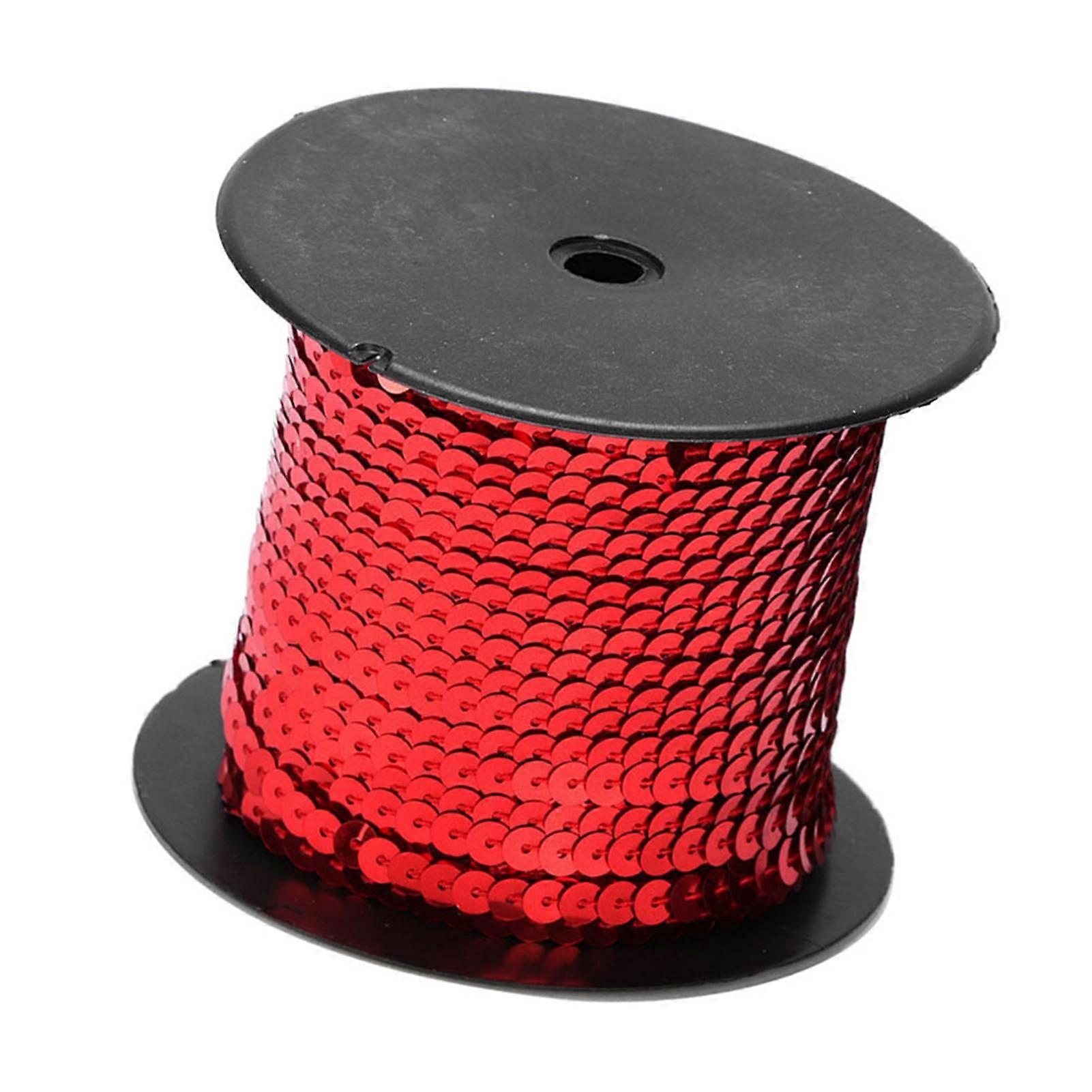 100 Yard Sequin String 6mm Decorative Accessory compatible Cloth Shoe Plastic Resin Sequin Line Red 100 Yard/Roll