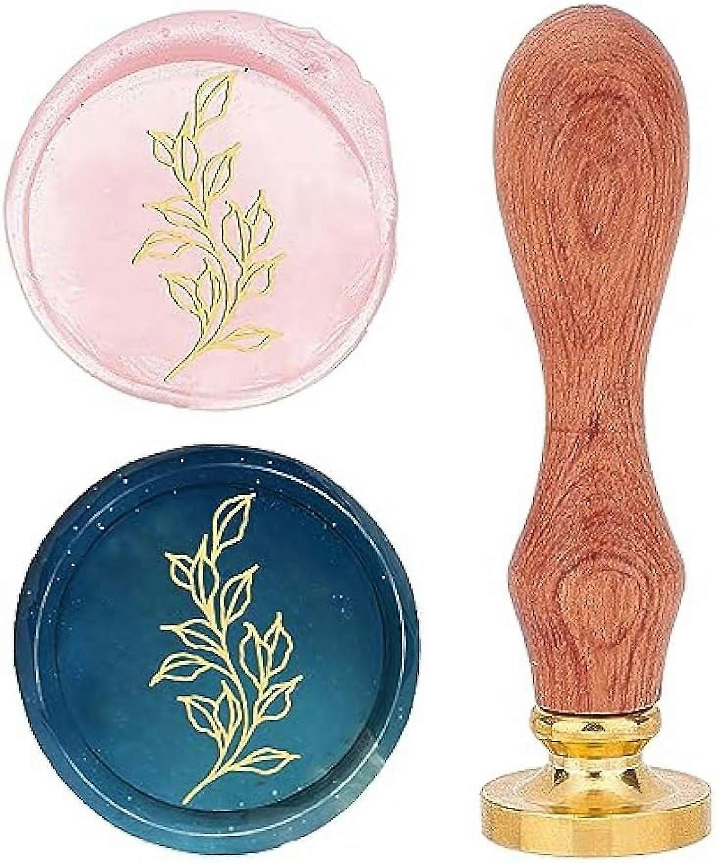 Leaf Wax Seal Stamp 25mm Removable Brass Head Retro Vintage Sealing Wax Stamp with Wooden Handle with Wooden Handle for Wedding Invitations Envelopes