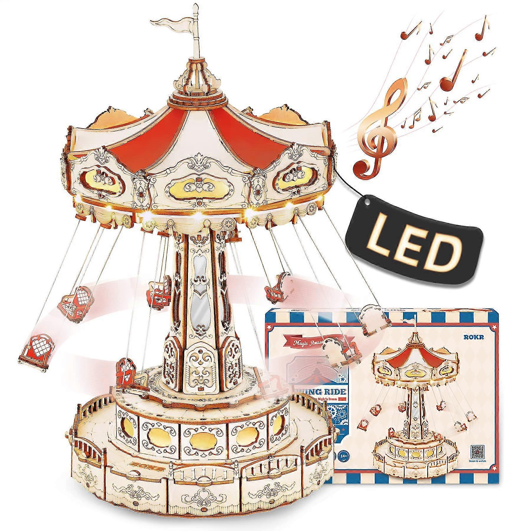 3d Puzzles For Adults-stem Projects For Kids-led Swing Ride Model Building Kit-music Box Diy Kit-gift For Kids And Adults
