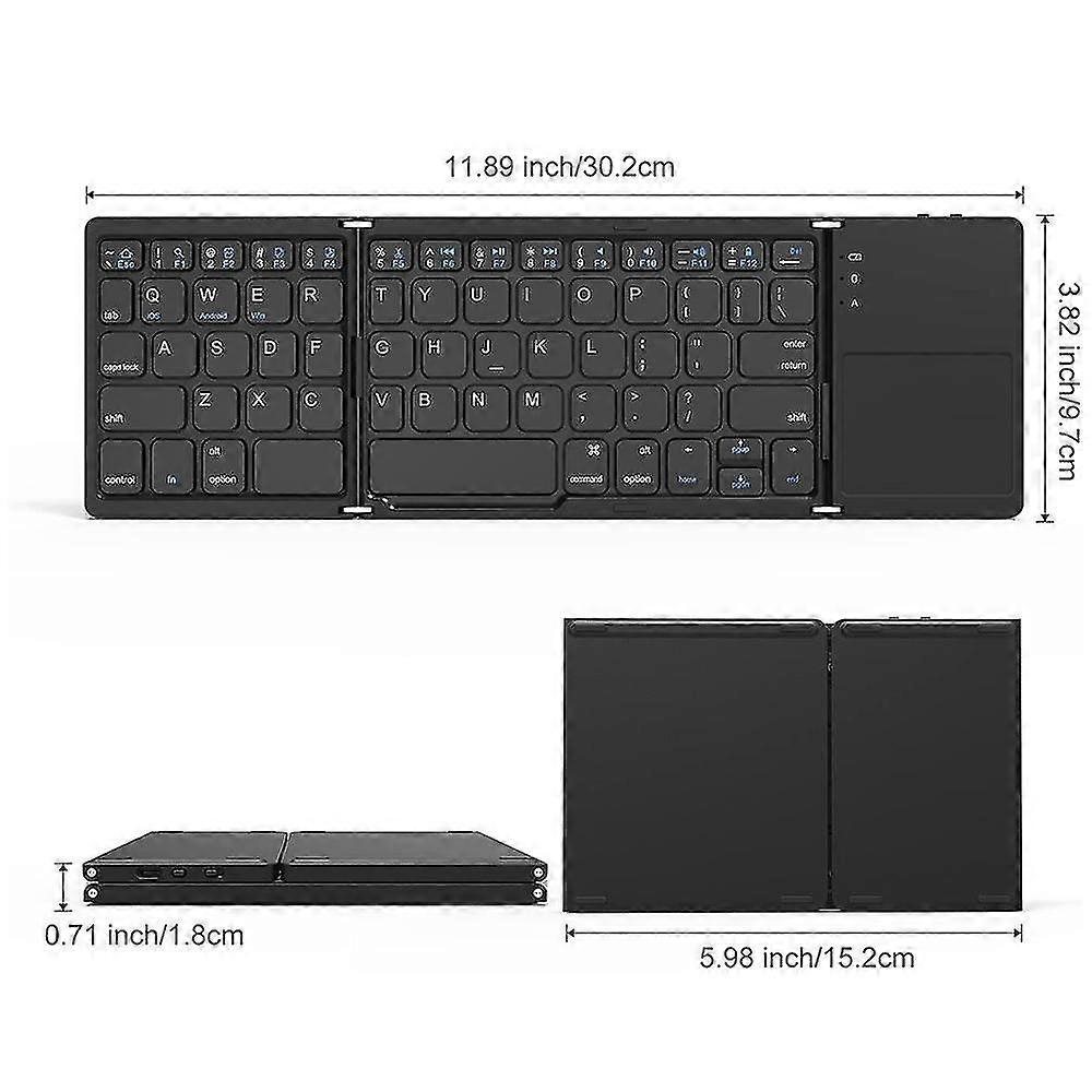 Tri-fold Bluetooth Keyboard, Bluetooth Portable Mini Wireless Keyboard With Touchpad Mouse-white