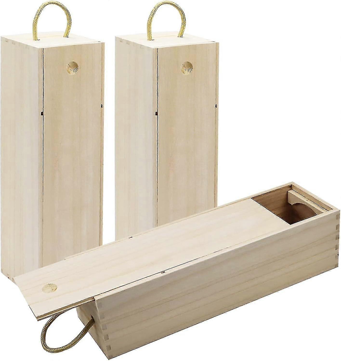 Ahşap Şarap Kutusu, Tatil İçin Kulplu 3 Paket Tek Hediye Kutusu, Doğum Günü Partisi, 13.87 X 3.87 X 4 İnç